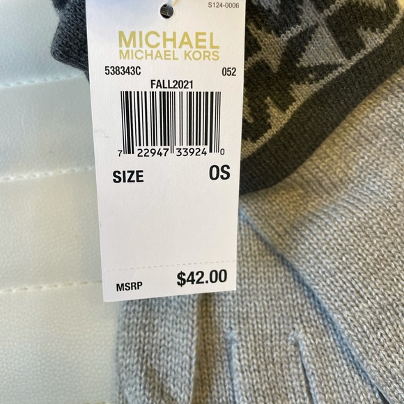 Michael Kors Monogram MK Banded Knit Gloves Gray Charcoal NEW - Picture 4 of 4